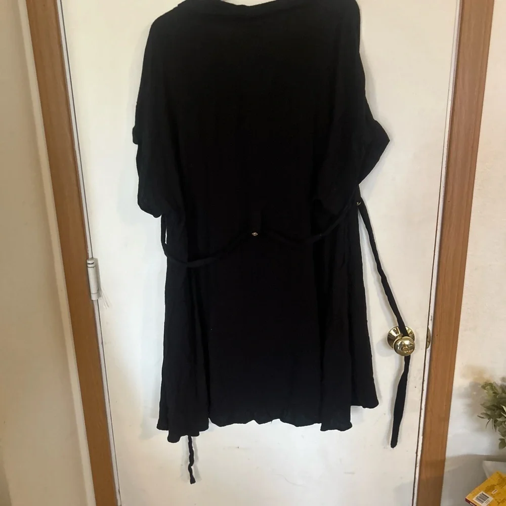 Rayon Slub Button-Front Collared Dress Size 3X black with gold buttons
